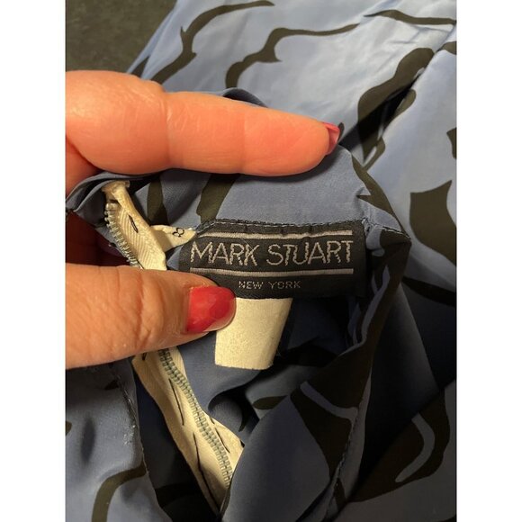 Vintage 90s Mark Stuart Blue Black High Neck Long Sleeve Blouse - Picture 8 of 14